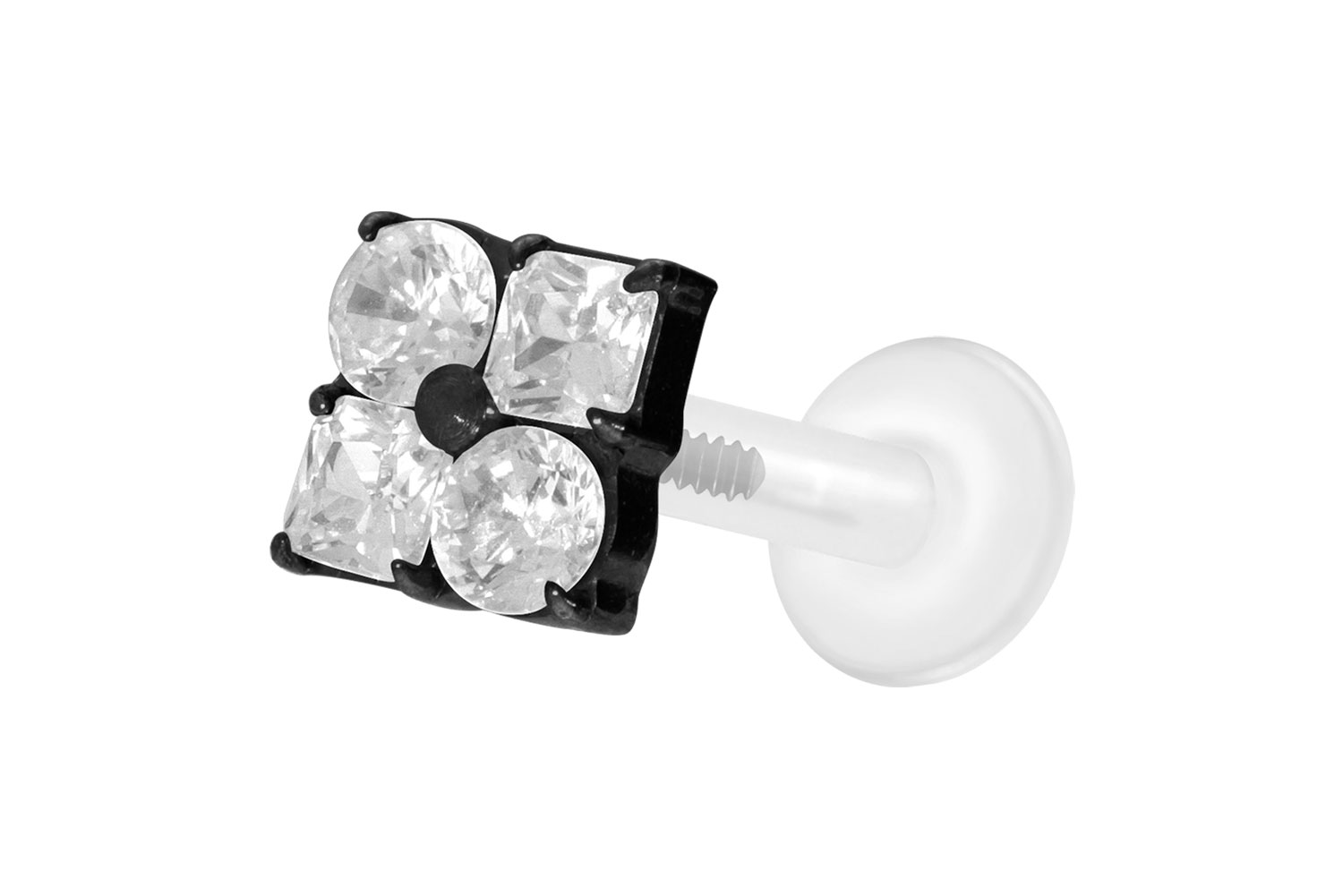 PTFE Labret Piercing mit Innengewinde + Titan-Aufsatz KRISTALLBLUME